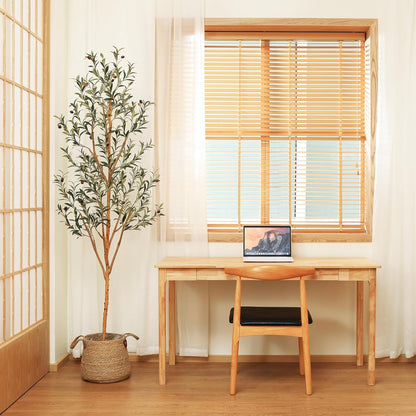 6FT Artificial Olive Tree, Real Wood Trunk & Silk Leaves