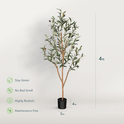 6FT Artificial Olive Tree, Real Wood Trunk & Silk Leaves
