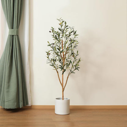 6FT Artificial Olive Tree, Real Wood Trunk & Silk Leaves
