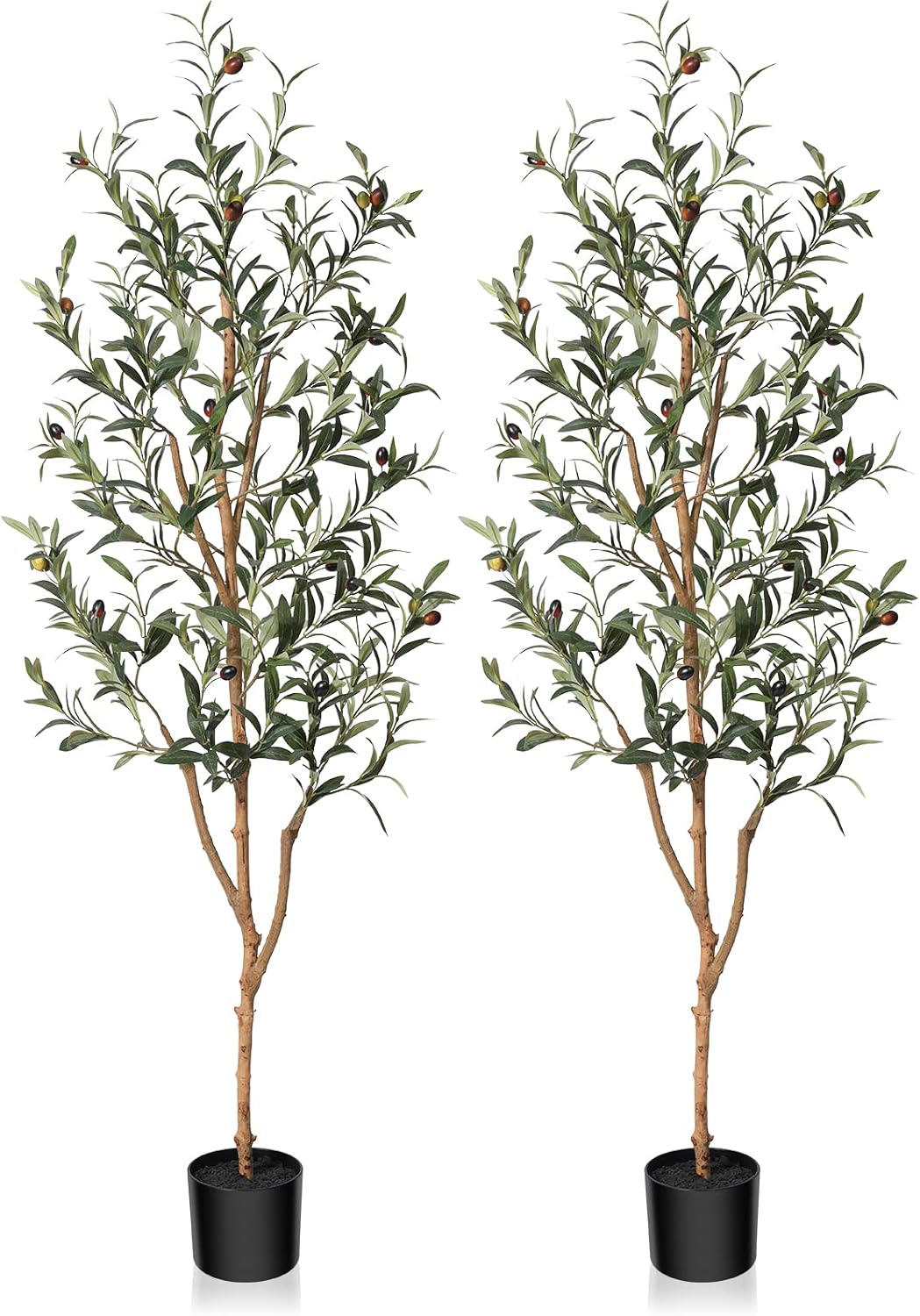6FT Artificial Olive Tree, Real Wood Trunk & Silk Leaves