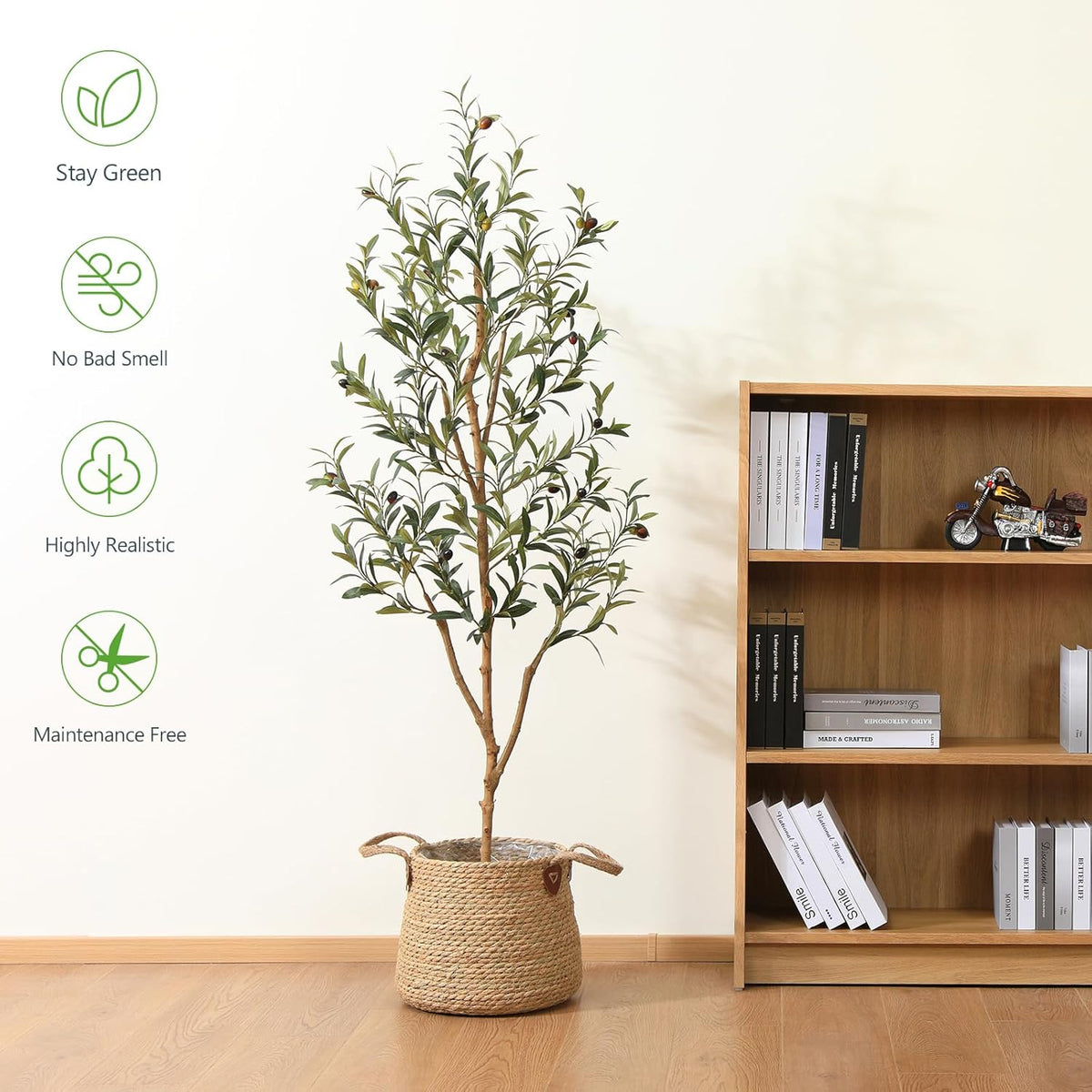 6FT Artificial Olive Tree, Real Wood Trunk & Silk Leaves