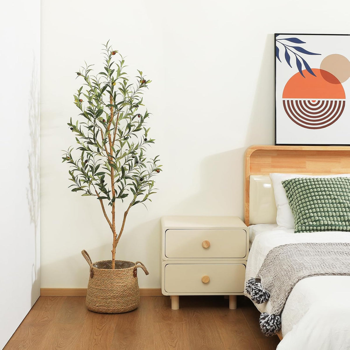 6FT Artificial Olive Tree, Real Wood Trunk & Silk Leaves