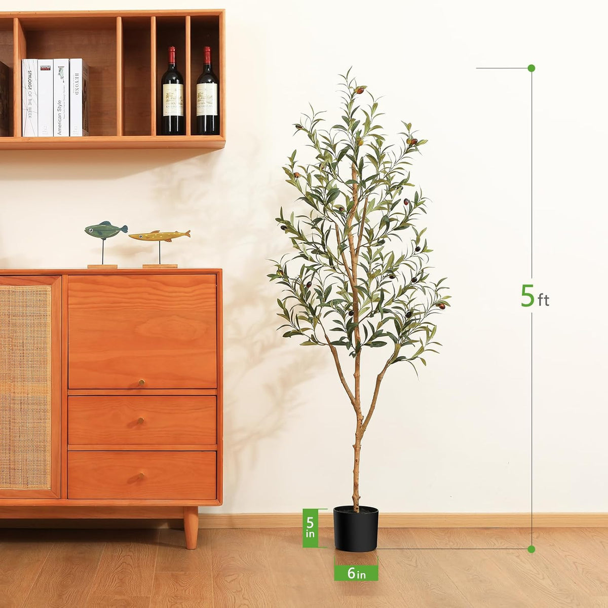 6FT Artificial Olive Tree, Real Wood Trunk & Silk Leaves