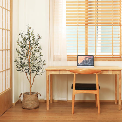 6FT Artificial Olive Tree, Real Wood Trunk & Silk Leaves