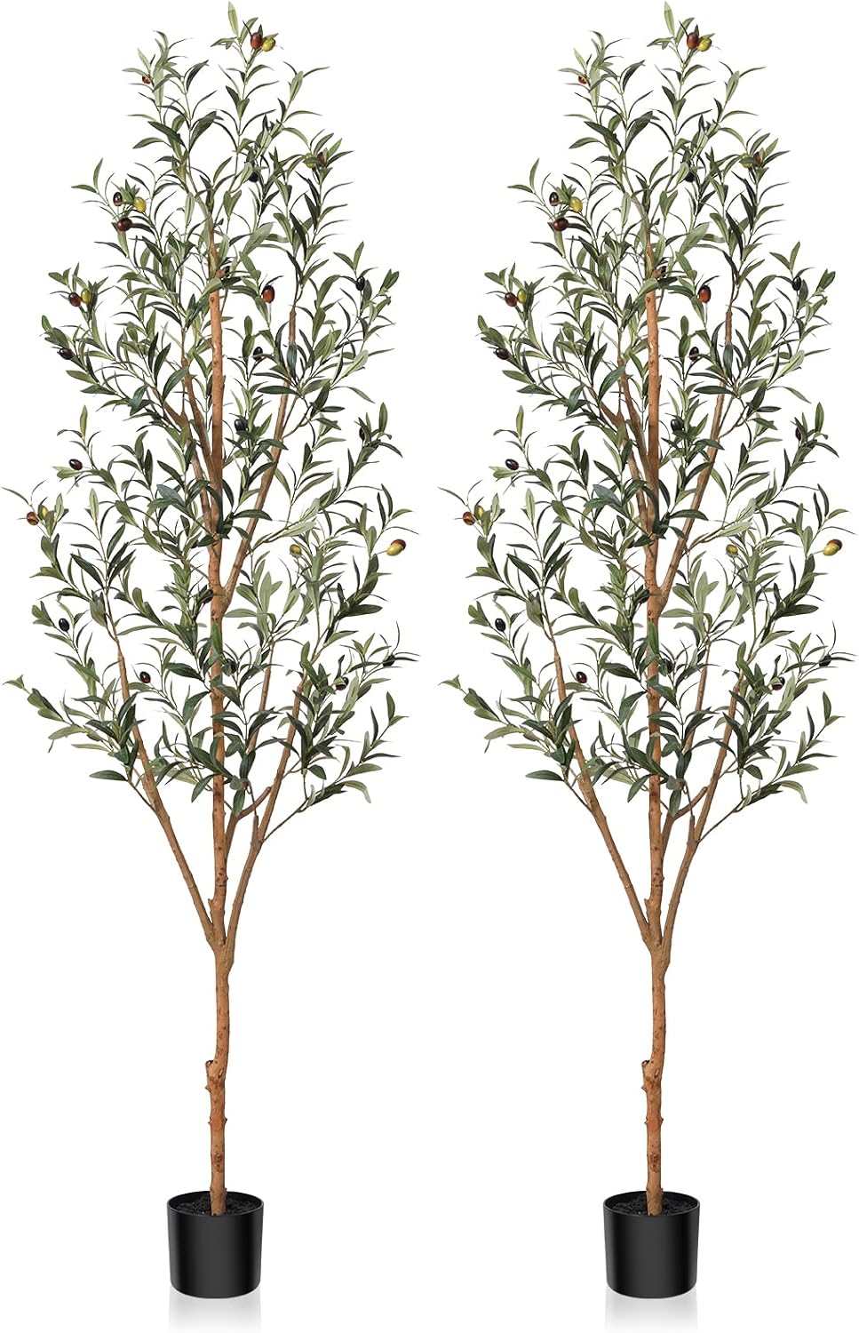 6FT Artificial Olive Tree, Real Wood Trunk & Silk Leaves