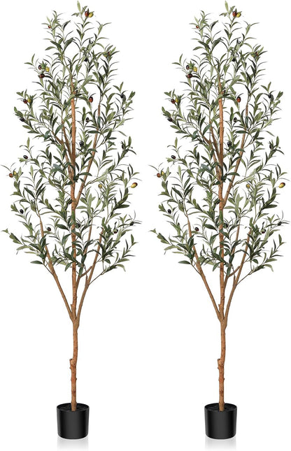 6FT Artificial Olive Tree, Real Wood Trunk & Silk Leaves