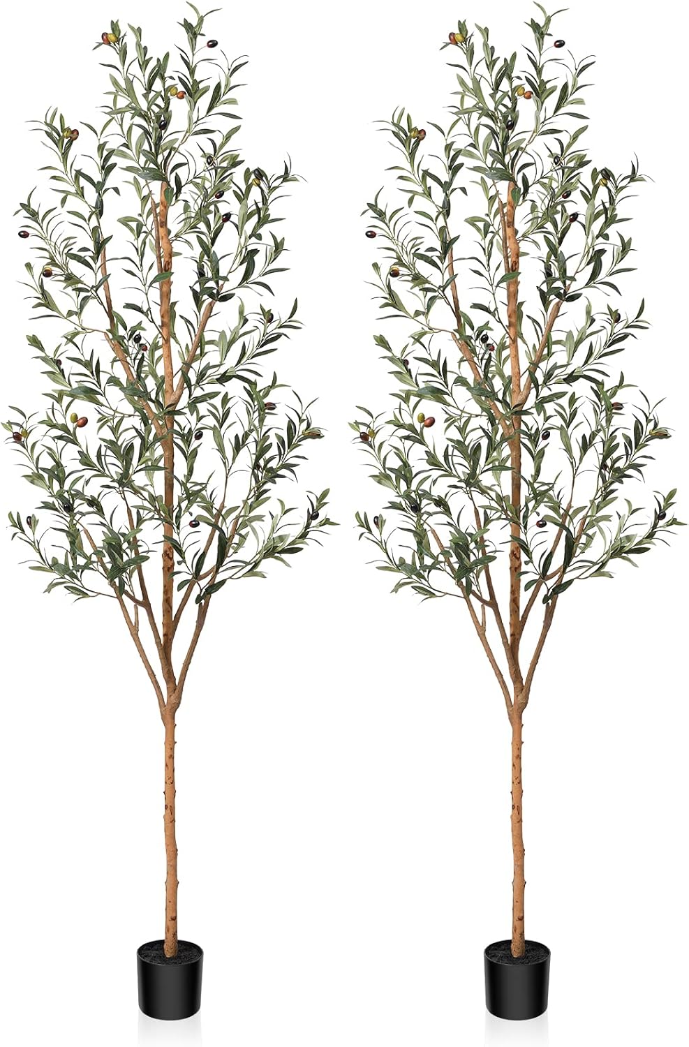 6FT Artificial Olive Tree, Real Wood Trunk & Silk Leaves