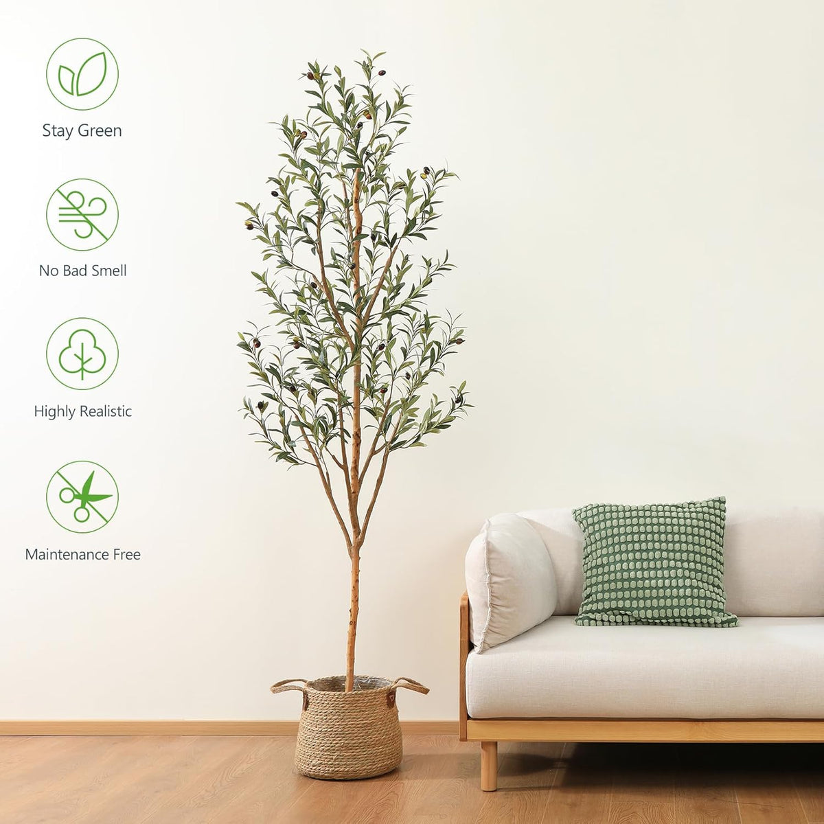 6FT Artificial Olive Tree, Real Wood Trunk & Silk Leaves