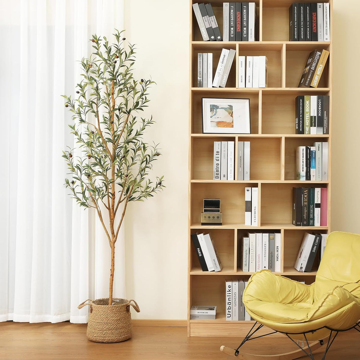 6FT Artificial Olive Tree, Real Wood Trunk & Silk Leaves