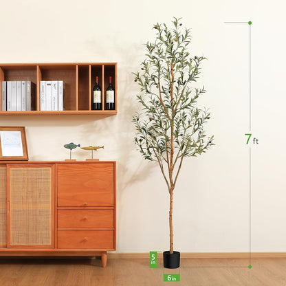 6FT Artificial Olive Tree, Real Wood Trunk & Silk Leaves