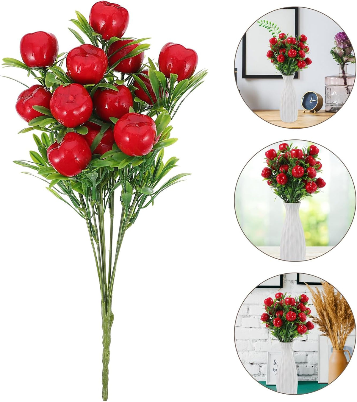 Artificial Apples Branches 12.79 Inch Faux Fruit Stems Realistic Fake Apple Tree Stem for Home Decor Wedding Floral Arrangements DIY Crafts