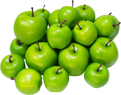 20 Pcs Artificial Green Apples Simulation Decorative Apples Lifelike Realistic Fake Fruits for Home Kitchen Décor Photo Props Bowl Basket Filler Wreath Making Fruit Display