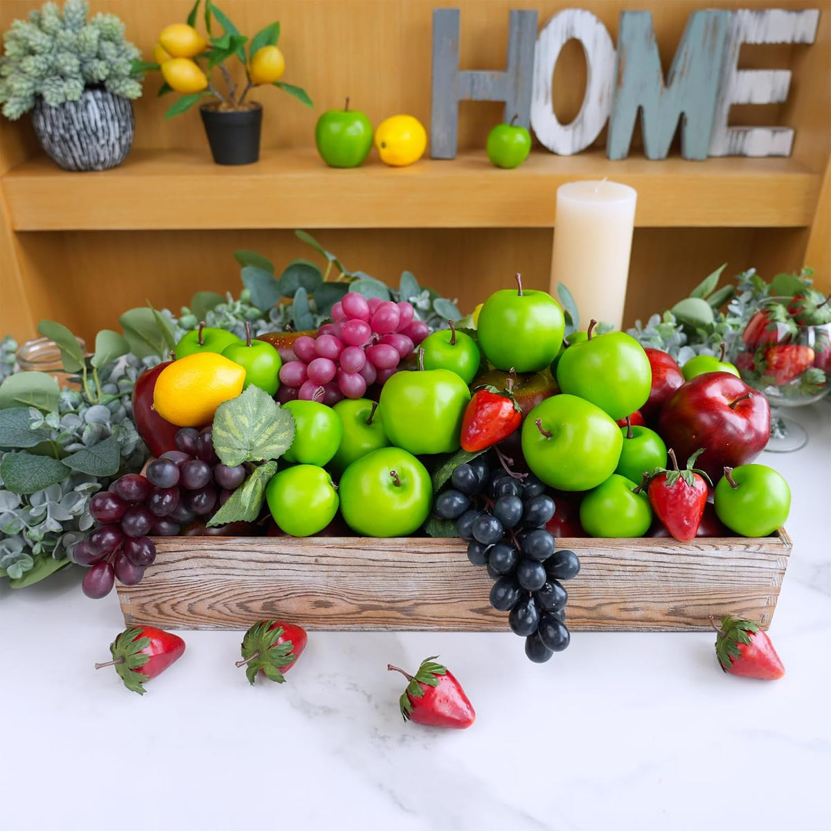 20 Pcs Artificial Green Apples Simulation Decorative Apples Lifelike Realistic Fake Fruits for Home Kitchen Décor Photo Props Bowl Basket Filler Wreath Making Fruit Display