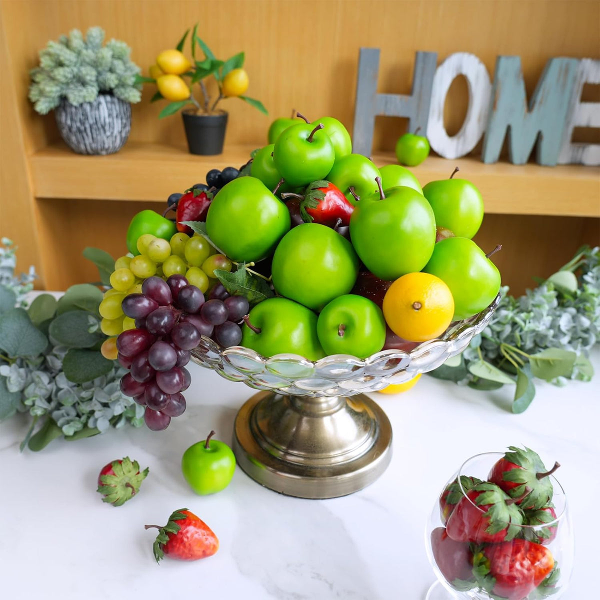 20 Pcs Artificial Green Apples Simulation Decorative Apples Lifelike Realistic Fake Fruits for Home Kitchen Décor Photo Props Bowl Basket Filler Wreath Making Fruit Display