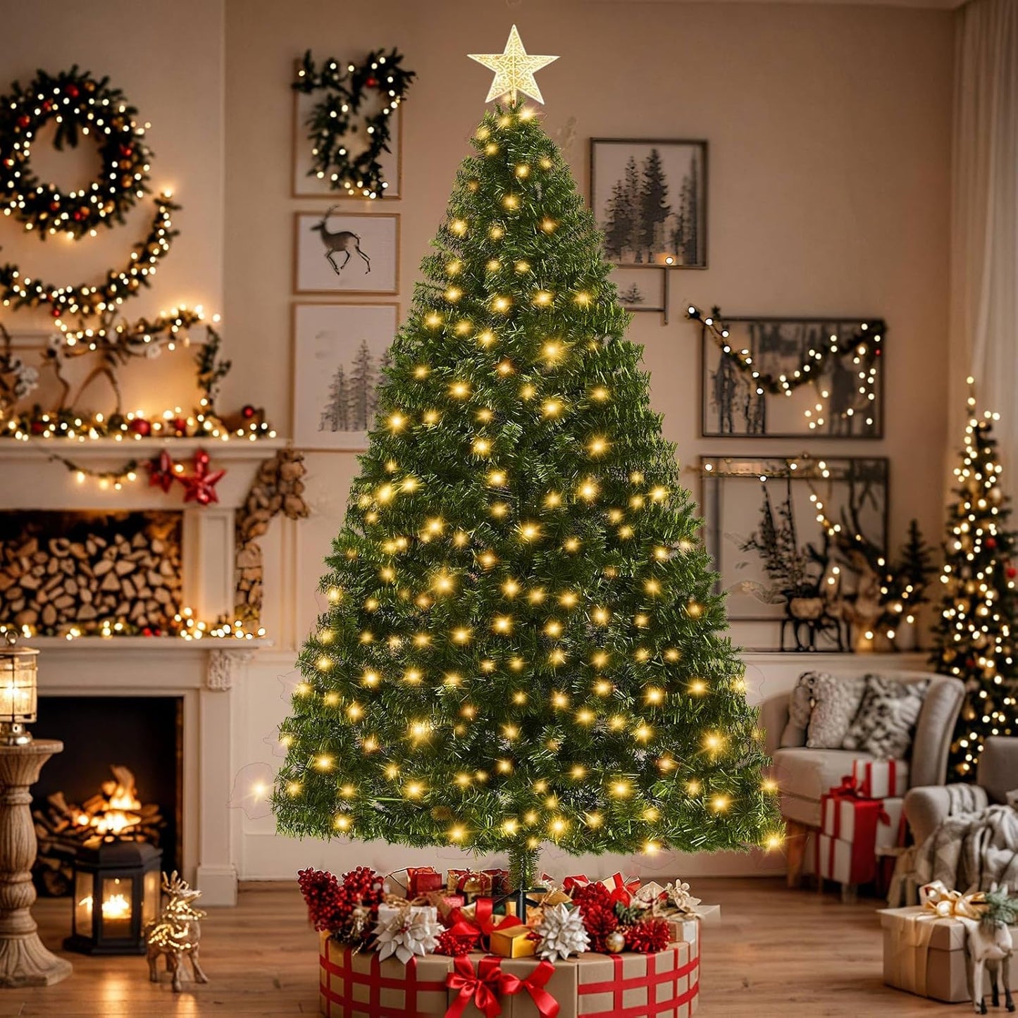 LEVELEVE Premium 6FT Pre-Lit Classic Artificial Holiday Christmas Tree w/1,000 Branch Tips,250 LED Lights for Home,Office,Party Decoration