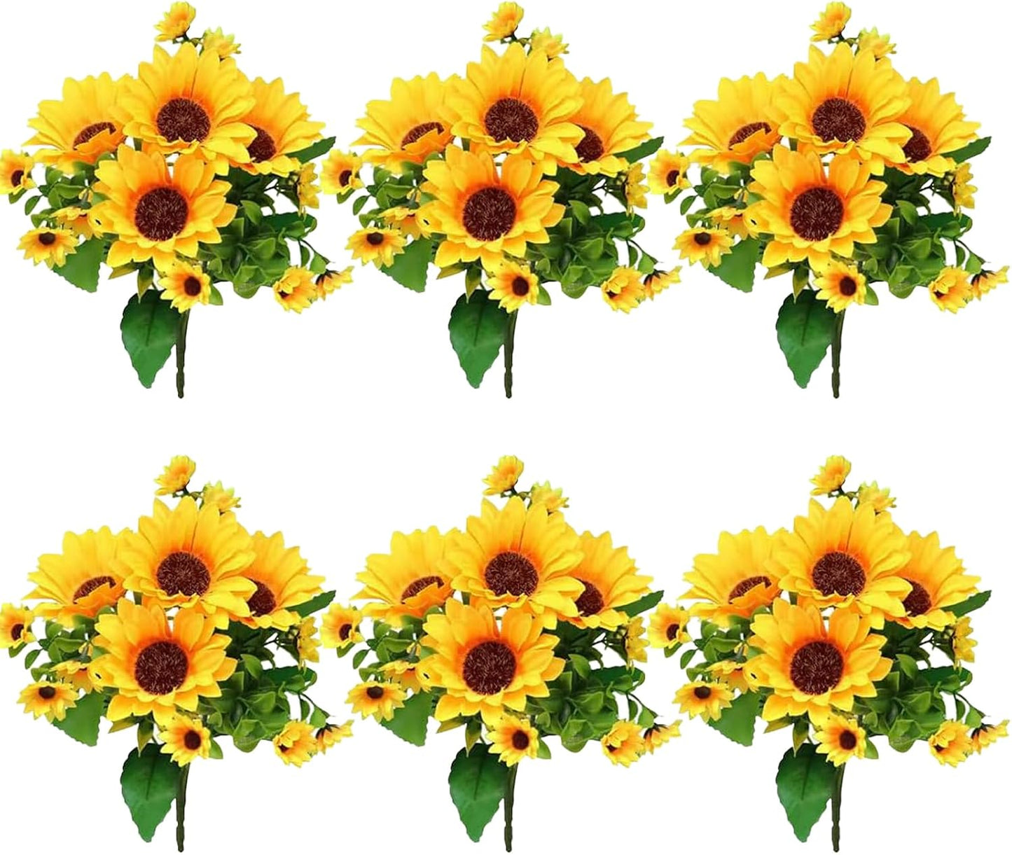 6 Pack Sunflower Artificial Flowers Artificial Sunflower Bouquets Silk Sunflowers with Stems fake sunflowers for Indoor Outdoor Sunflower Heads for Wedding Home Office Parties Summer Decoration