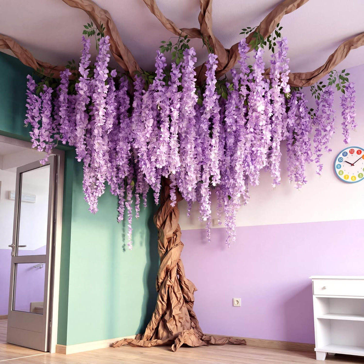 Wisteria Hanging Flowers Cherry Blossom Tree Paper Decor, Pruple