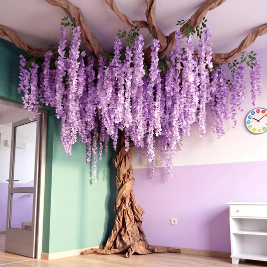 Wisteria Hanging Flowers Cherry Blossom Tree Paper Decor, Pruple