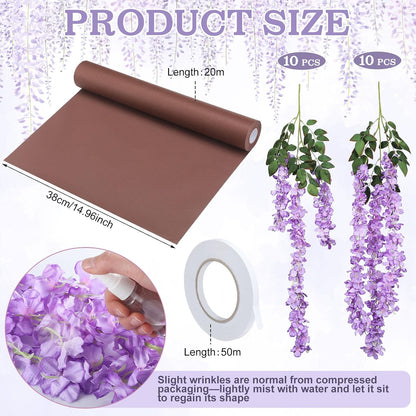 Wisteria Hanging Flowers Cherry Blossom Tree Paper Decor, Pruple