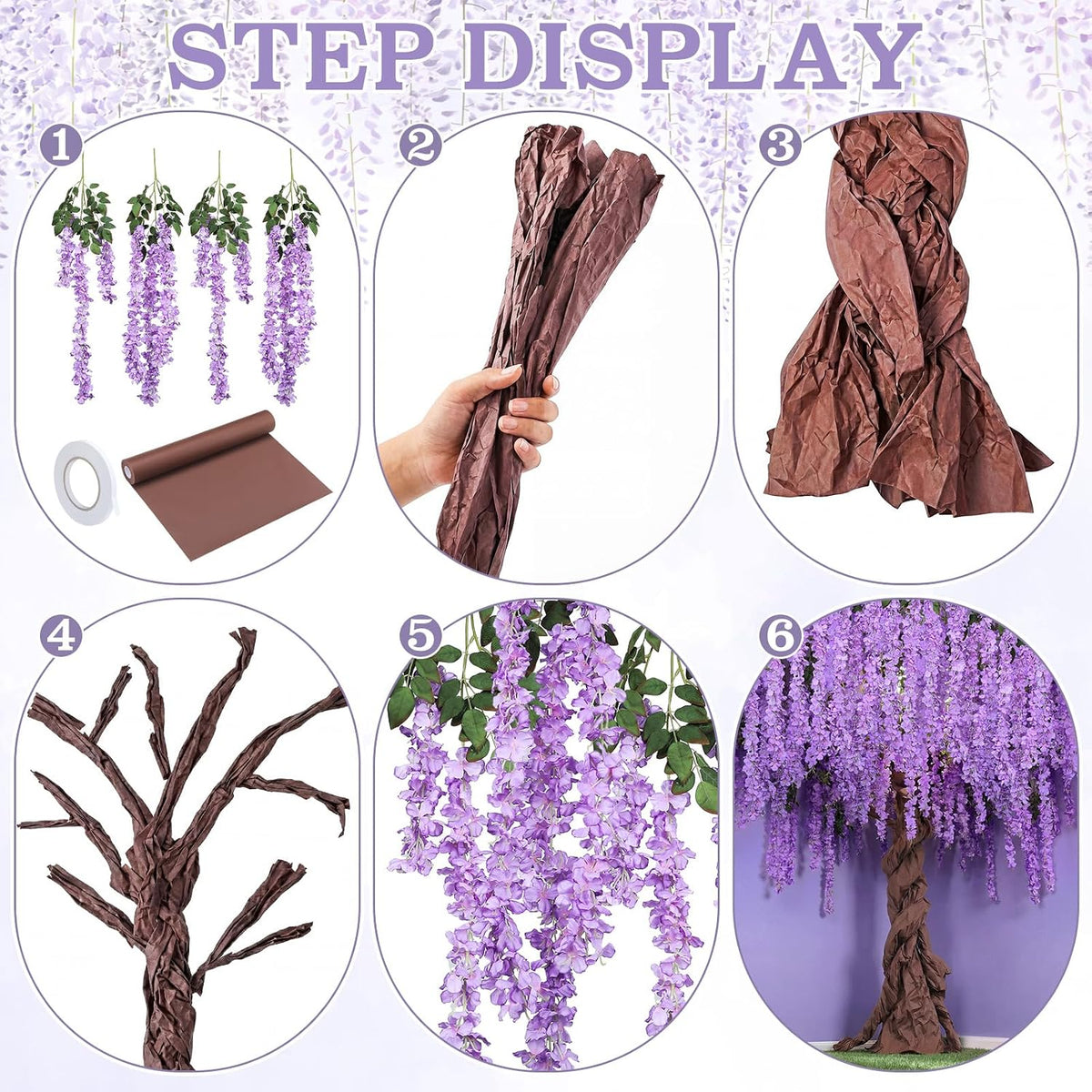 Wisteria Hanging Flowers Cherry Blossom Tree Paper Decor, Pruple