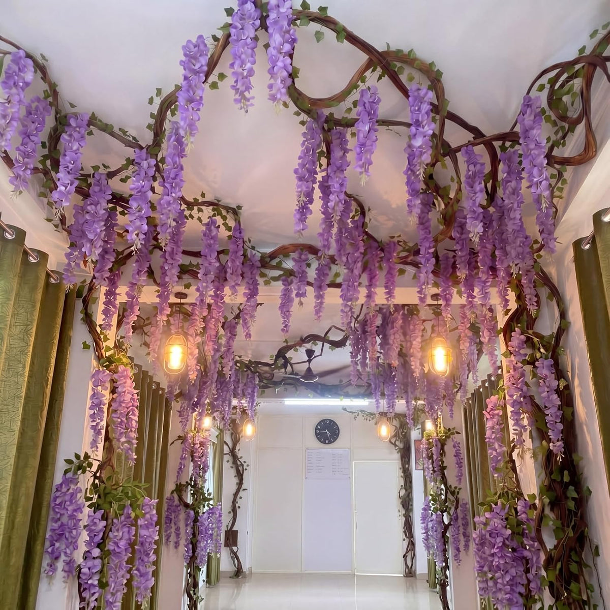 Wisteria Hanging Flowers Cherry Blossom Tree Paper Decor, Pruple