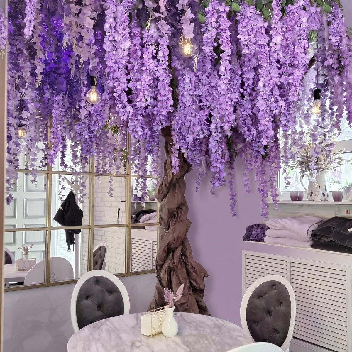 Wisteria Hanging Flowers Cherry Blossom Tree Paper Decor, Pruple