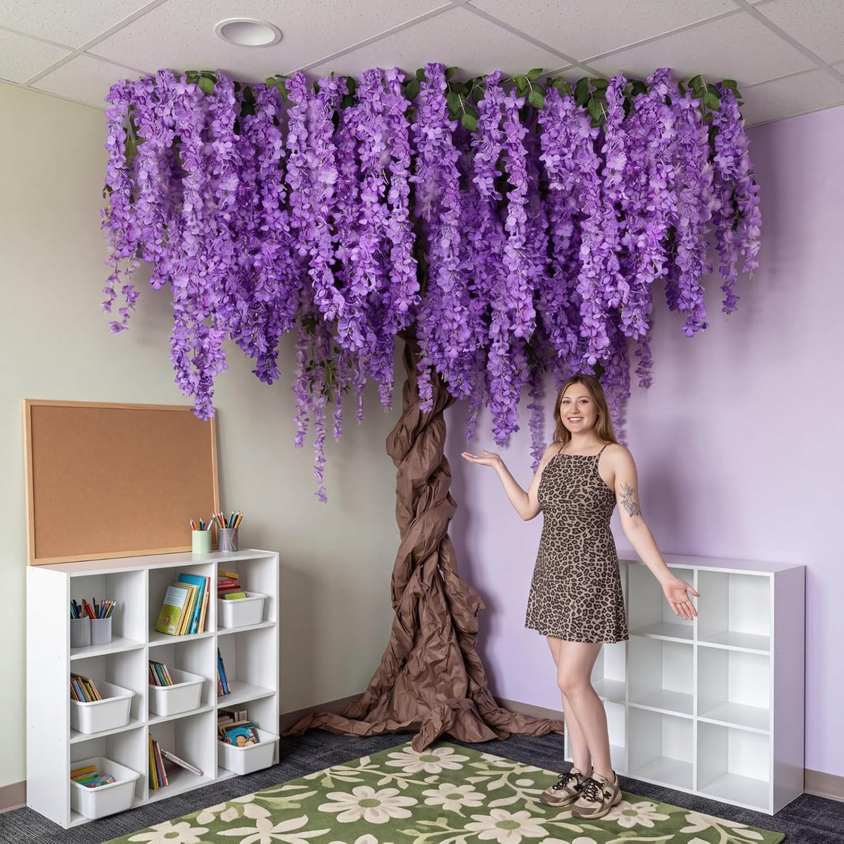 Wisteria Hanging Flowers Cherry Blossom Tree Paper Decor, Pruple