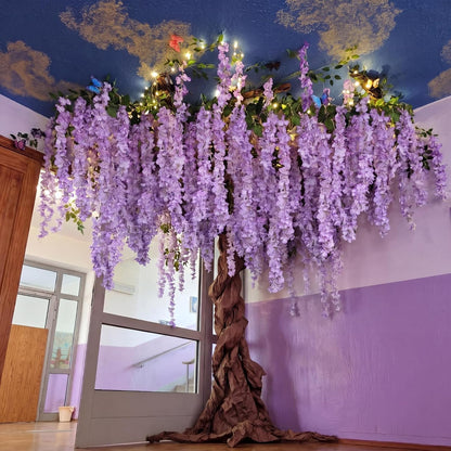 Wisteria Hanging Flowers Cherry Blossom Tree Paper Decor, Pruple