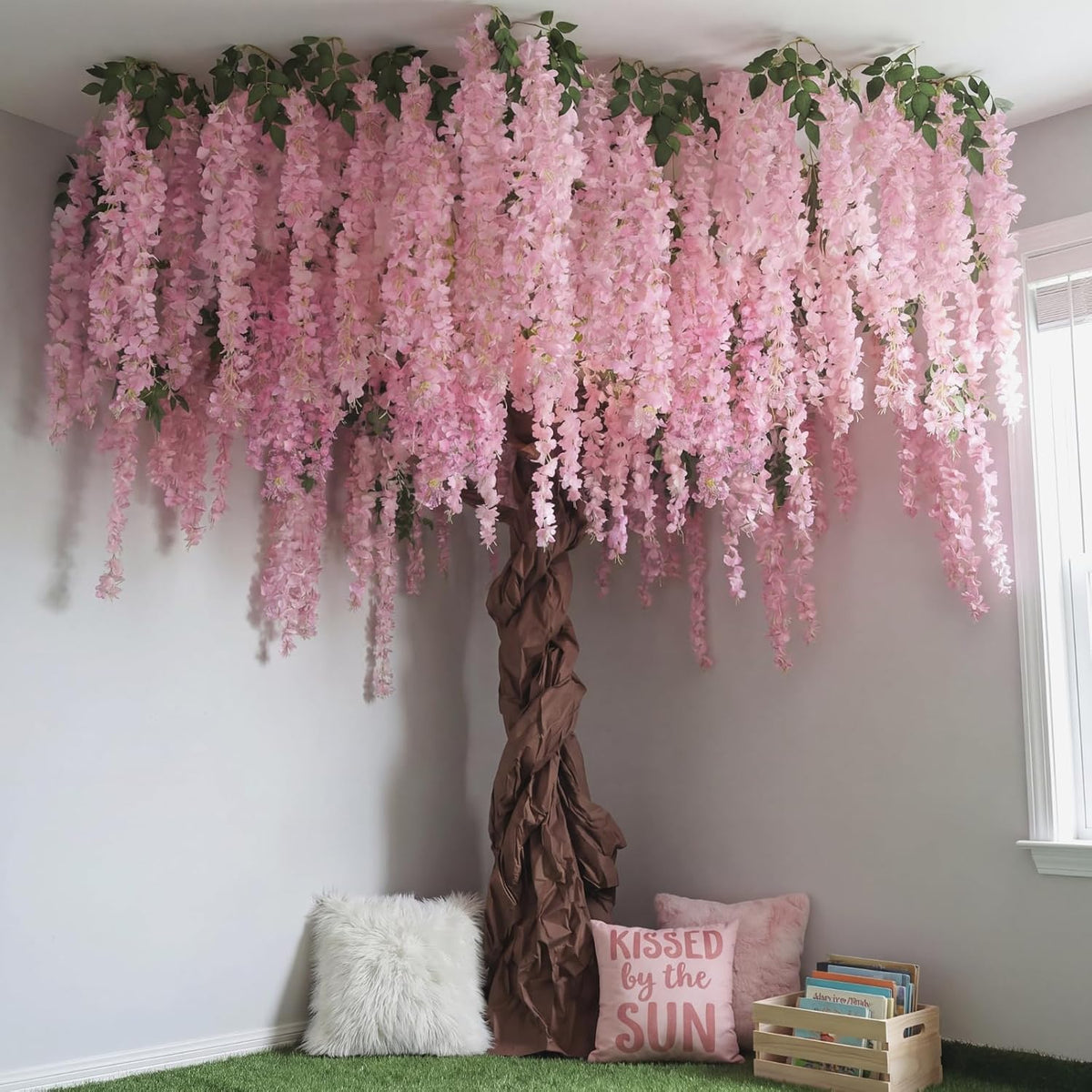 Wisteria Hanging Flowers Cherry Blossom Tree Paper Decor, Pruple