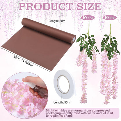 Wisteria Hanging Flowers Cherry Blossom Tree Paper Decor, Pruple