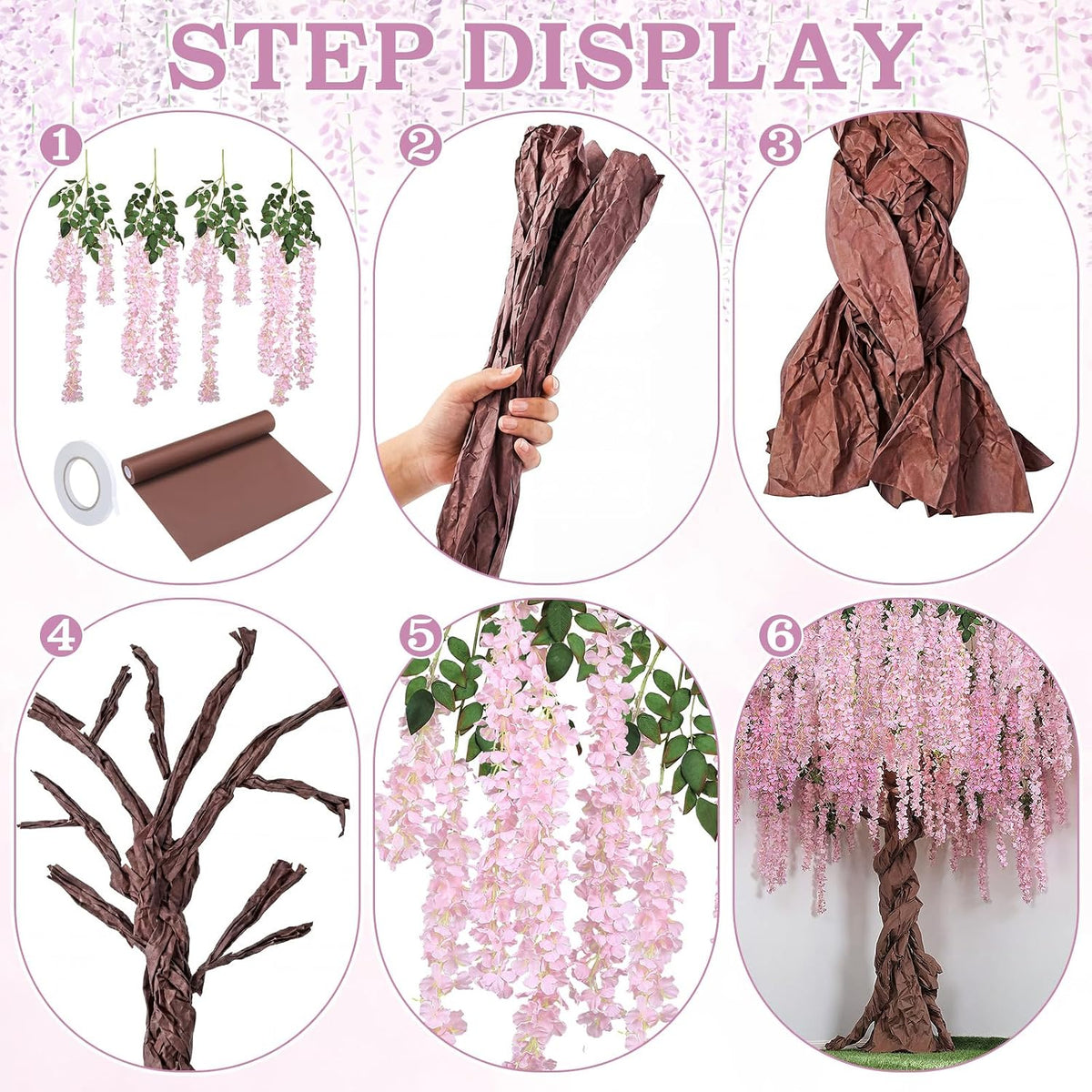 Wisteria Hanging Flowers Cherry Blossom Tree Paper Decor, Pruple