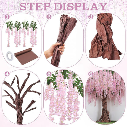 Wisteria Hanging Flowers Cherry Blossom Tree Paper Decor, Pruple