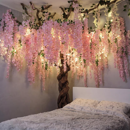 Wisteria Hanging Flowers Cherry Blossom Tree Paper Decor, Pruple