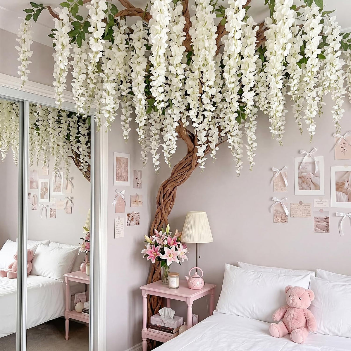 Wisteria Hanging Flowers Cherry Blossom Tree Paper Decor, Pruple