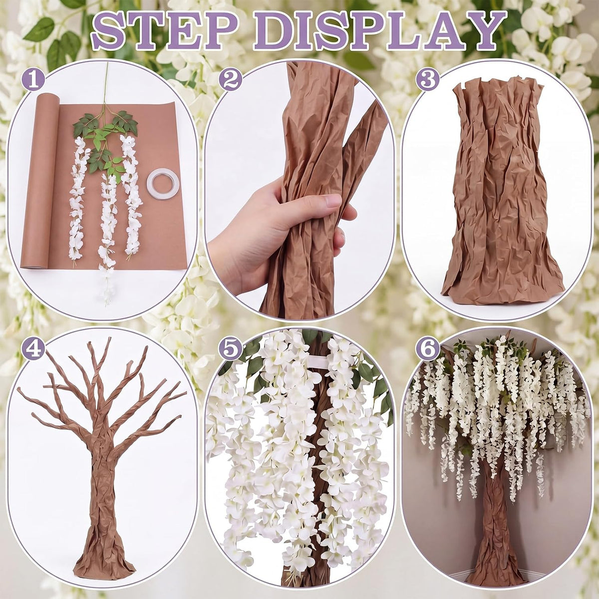 Wisteria Hanging Flowers Cherry Blossom Tree Paper Decor, Pruple
