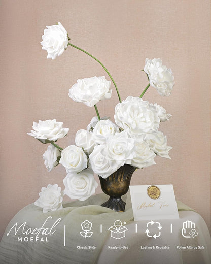 23pcs White Artificial Flowers Combo Box - Lifelike Premium Foam Peonies, Roses & Gardenias with Stems - DIY Wedding Bouquets, Centerpieces, Bridal Shower Decor & Bulk Fake Flowers