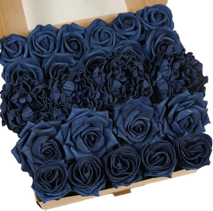 23pcs White Artificial Flowers Combo Box - Lifelike Premium Foam Peonies, Roses & Gardenias with Stems - DIY Wedding Bouquets, Centerpieces, Bridal Shower Decor & Bulk Fake Flowers