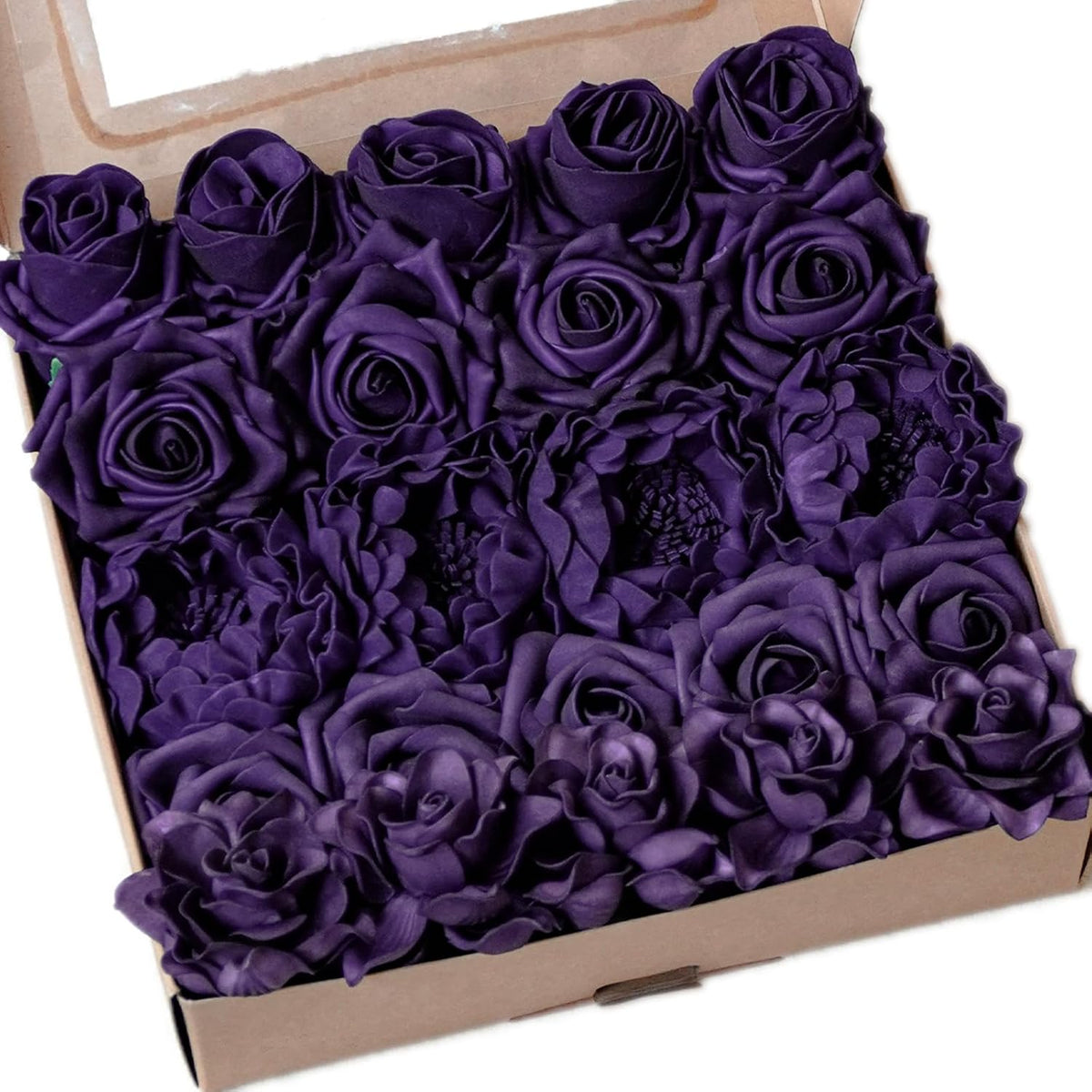 23pcs White Artificial Flowers Combo Box - Lifelike Premium Foam Peonies, Roses & Gardenias with Stems - DIY Wedding Bouquets, Centerpieces, Bridal Shower Decor & Bulk Fake Flowers