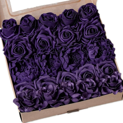 23pcs White Artificial Flowers Combo Box - Lifelike Premium Foam Peonies, Roses & Gardenias with Stems - DIY Wedding Bouquets, Centerpieces, Bridal Shower Decor & Bulk Fake Flowers
