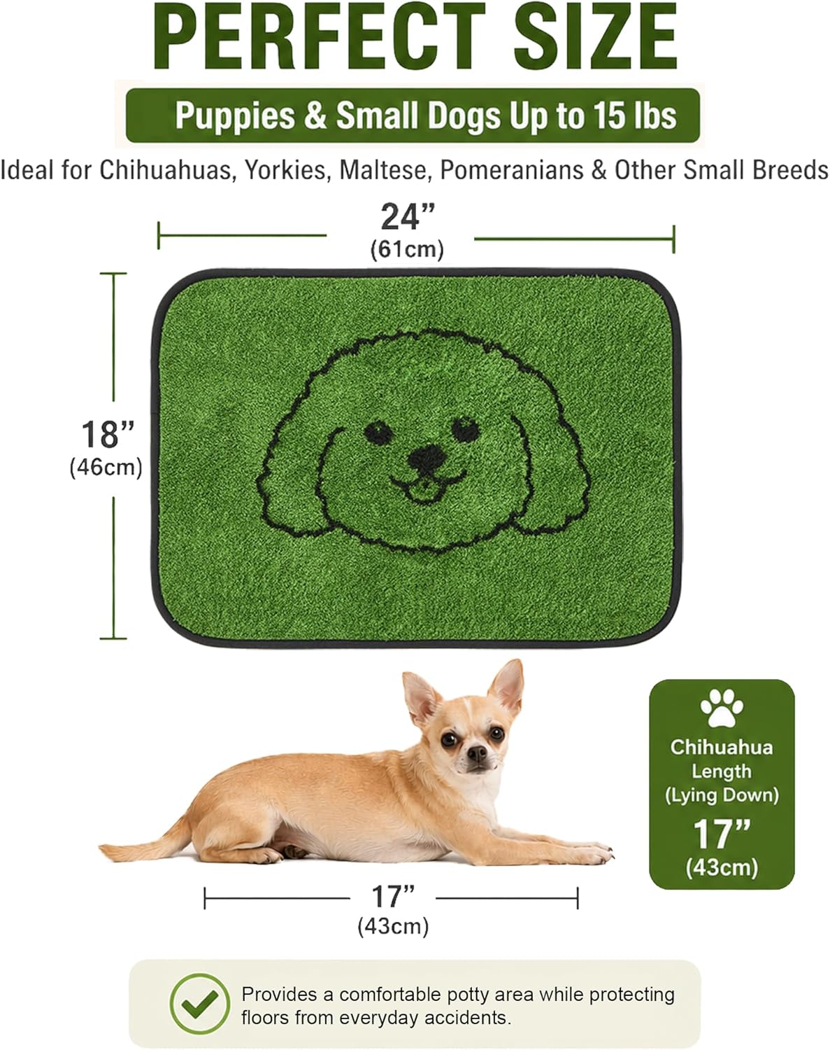 Reusable Puppy Pads , Washable Pee Pads for Dogs 18" x 24" 2 Pack | Super Absorbent & Leakproof Potty Training Pads, Plush Grass-Look With Non-Slip Backing For Crates, Playpens & Small Pets