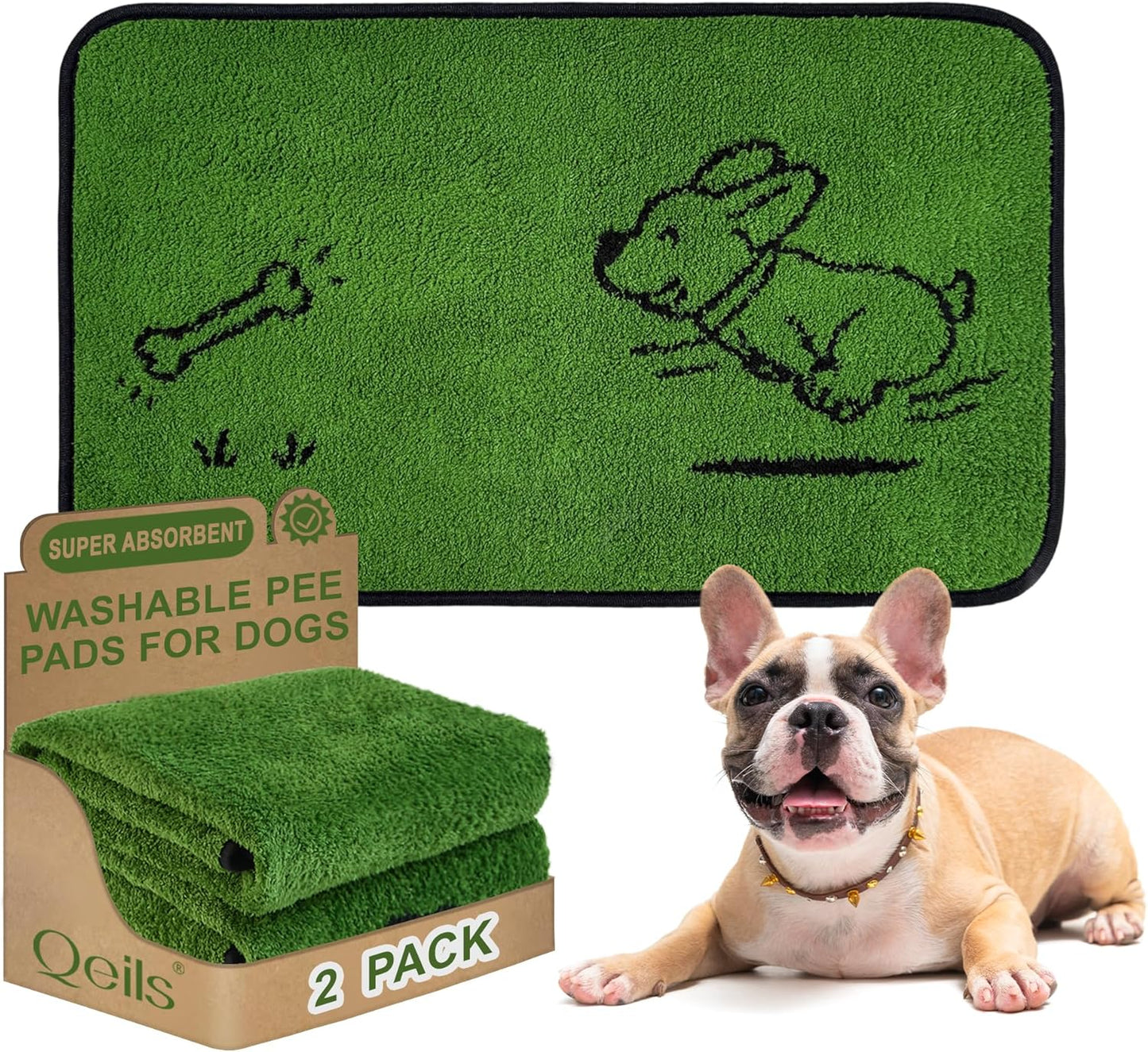 Reusable Puppy Pads , Washable Pee Pads for Dogs 18" x 24" 2 Pack | Super Absorbent & Leakproof Potty Training Pads, Plush Grass-Look With Non-Slip Backing For Crates, Playpens & Small Pets
