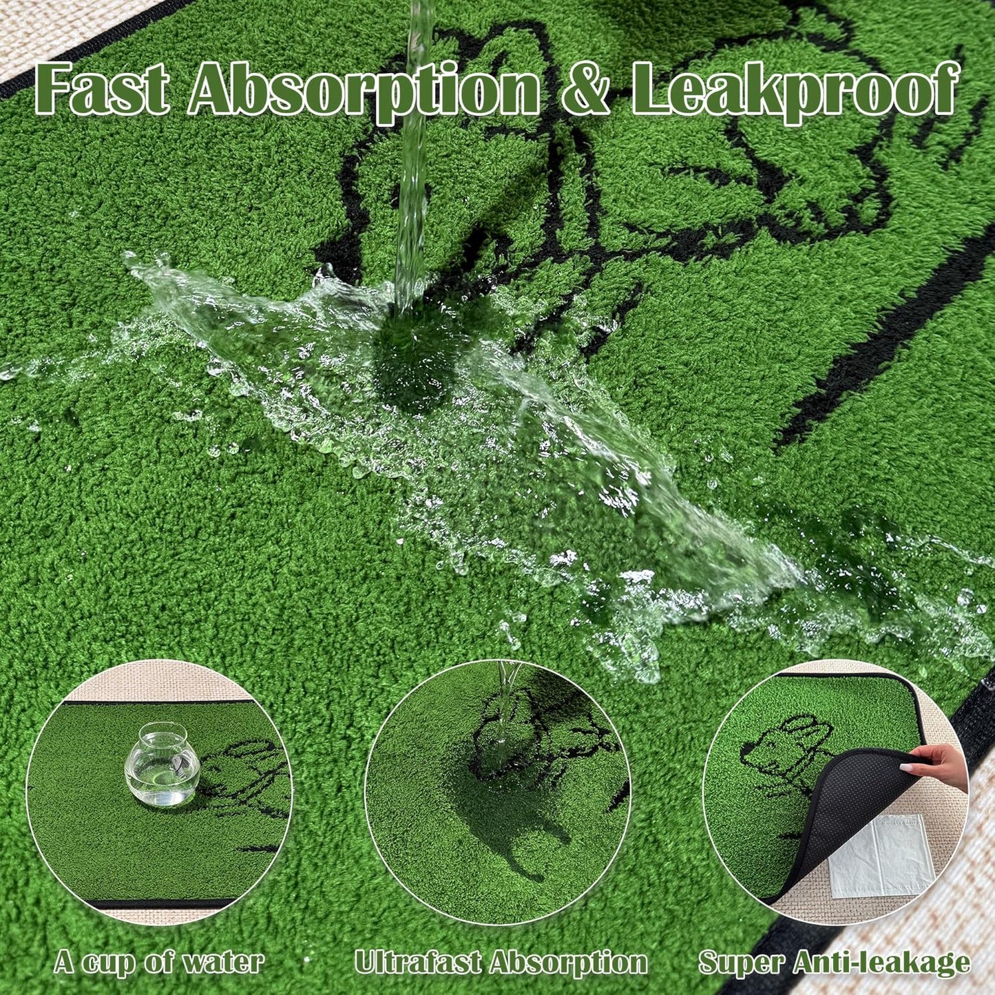 Reusable Puppy Pads , Washable Pee Pads for Dogs 18" x 24" 2 Pack | Super Absorbent & Leakproof Potty Training Pads, Plush Grass-Look With Non-Slip Backing For Crates, Playpens & Small Pets