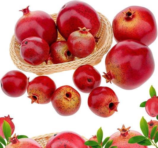 12PCS Simulation Pomegranates Decoration Artificial Fruits Props | 3 size lifelike fake pomegranates set, Realistic vibrant color, Table centerpiece, Home kitchen wedding display, Photo prop