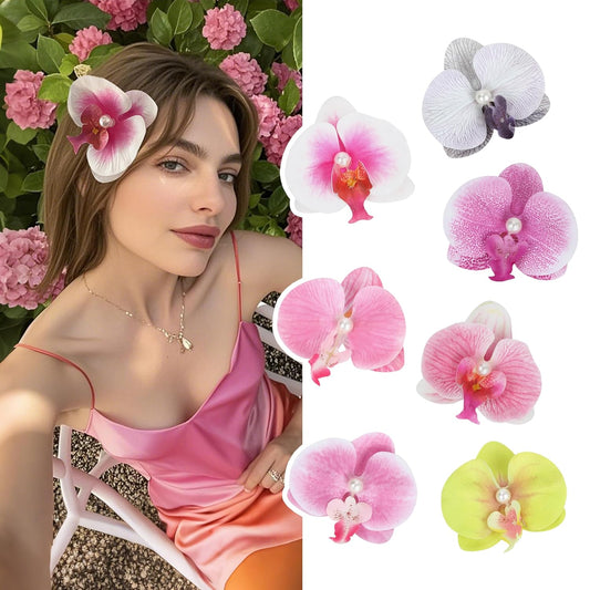 8pcs Hawaiian Flower Hair Clips, Bohemian Orchid Hairpin, Artificial Tropical Phalaenopsis Hair Barrette Hibiscus Hair Clips for Seaside Holiday, Bridal Hair Accessories Pins Headwear for Women Girl