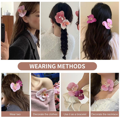8pcs Hawaiian Flower Hair Clips, Bohemian Orchid Hairpin, Artificial Tropical Phalaenopsis Hair Barrette Hibiscus Hair Clips for Seaside Holiday, Bridal Hair Accessories Pins Headwear for Women Girl