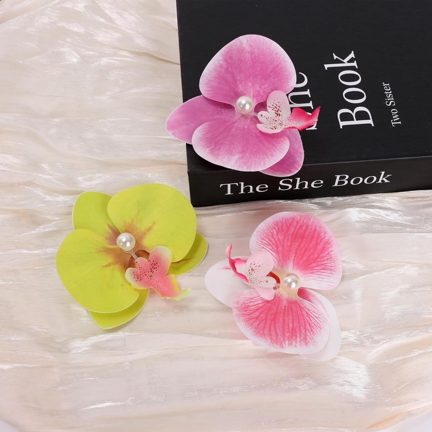 8pcs Hawaiian Flower Hair Clips, Bohemian Orchid Hairpin, Artificial Tropical Phalaenopsis Hair Barrette Hibiscus Hair Clips for Seaside Holiday, Bridal Hair Accessories Pins Headwear for Women Girl