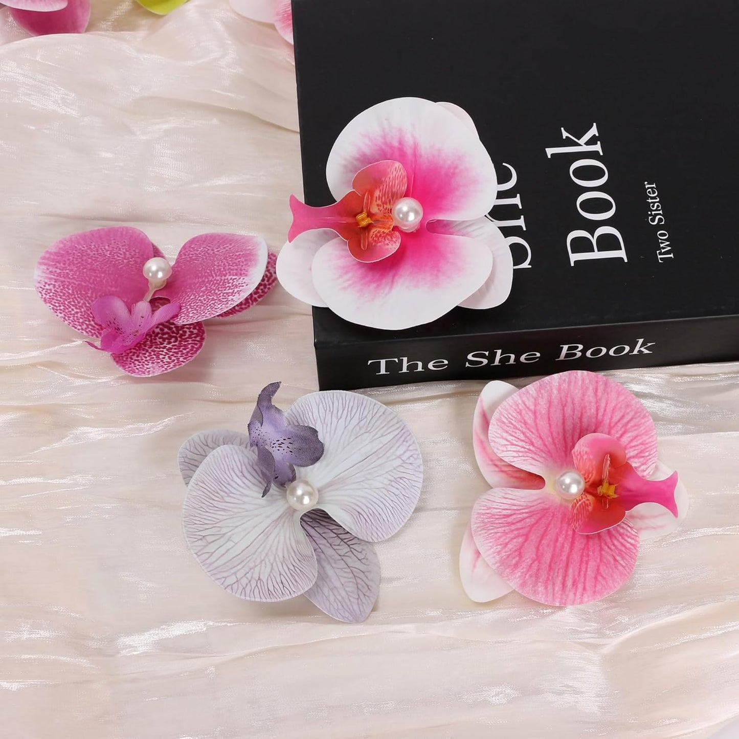8pcs Hawaiian Flower Hair Clips, Bohemian Orchid Hairpin, Artificial Tropical Phalaenopsis Hair Barrette Hibiscus Hair Clips for Seaside Holiday, Bridal Hair Accessories Pins Headwear for Women Girl