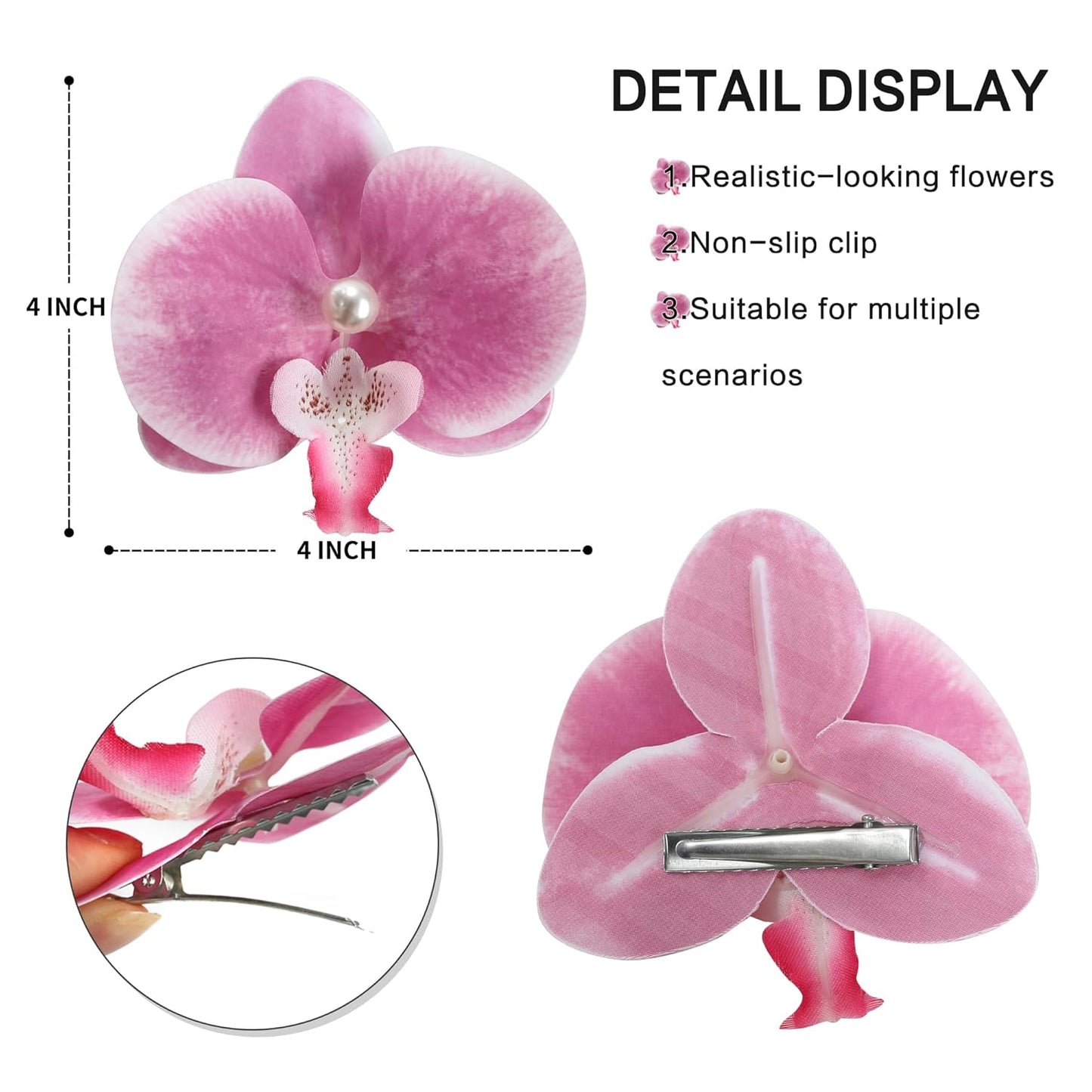 8pcs Hawaiian Flower Hair Clips, Bohemian Orchid Hairpin, Artificial Tropical Phalaenopsis Hair Barrette Hibiscus Hair Clips for Seaside Holiday, Bridal Hair Accessories Pins Headwear for Women Girl