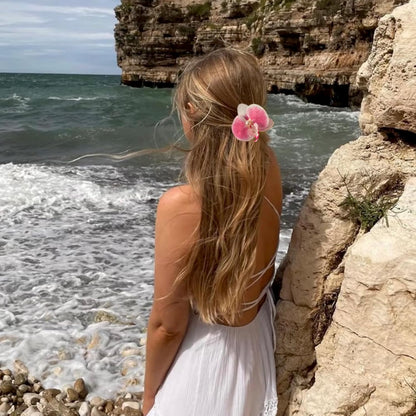 8pcs Hawaiian Flower Hair Clips, Bohemian Orchid Hairpin, Artificial Tropical Phalaenopsis Hair Barrette Hibiscus Hair Clips for Seaside Holiday, Bridal Hair Accessories Pins Headwear for Women Girl