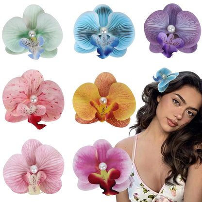 8pcs Hawaiian Flower Hair Clips, Bohemian Orchid Hairpin, Artificial Tropical Phalaenopsis Hair Barrette Hibiscus Hair Clips for Seaside Holiday, Bridal Hair Accessories Pins Headwear for Women Girl